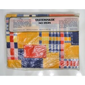 Vintage Tastemaker Full Flat Sheet Patchwork Geometric Retro Multi Color New NOS